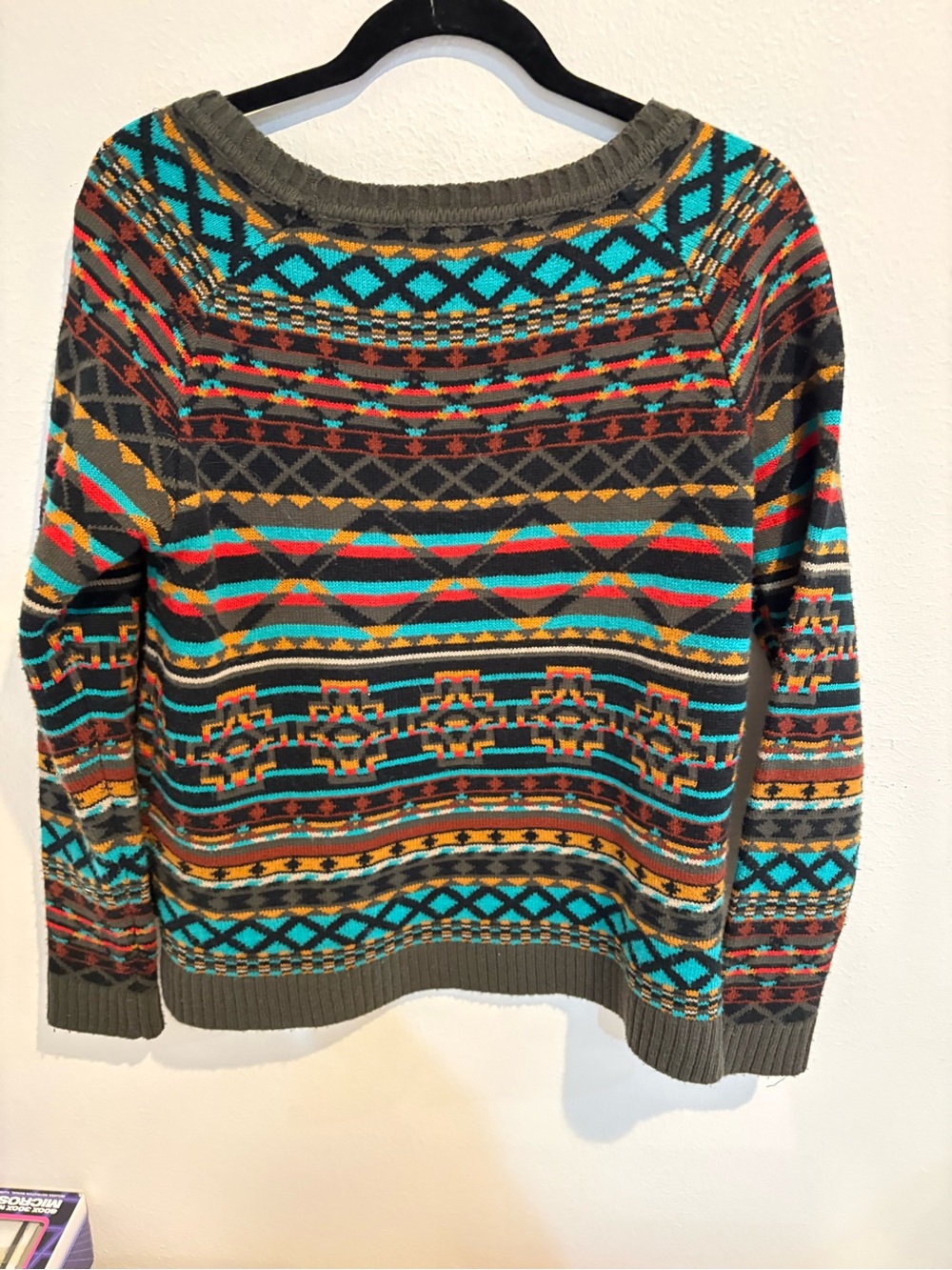 Forever 21 Multicolor Aztec Crewneck Sweater - Teal, Olive & Rust